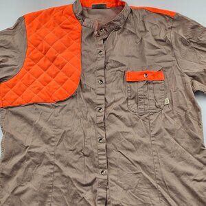 She Safari Shirt Women‎ Beige Orange Pockets Shooting Padded Shoulder Size 2XL
